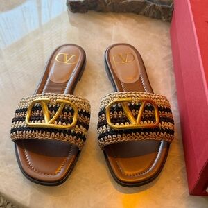 Valentino Women's Gold and Tan Slide Sandals
